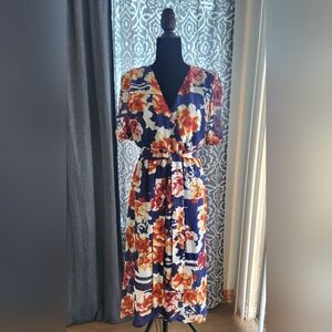 Robert Louis Navy and Orange Floral Midi Dress